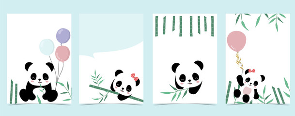 Fototapety  Collection of panda background set with bamboo, rainbow,balloon.Editable vector illustration for website, invitation,postcard and sticker