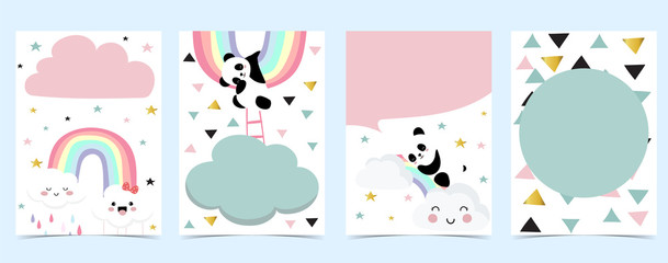 Collection of panda background set with cloud, rainbow,balloon.Editable vector illustration for website, invitation,postcard and sticker