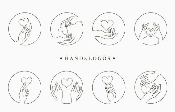 Beauty occult logo collection with hand,heart.Vector illustration for icon,logo,sticker,printable and tattoo