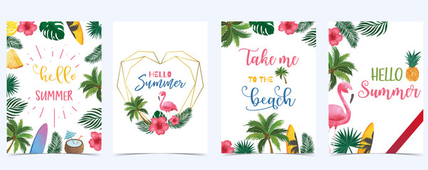 Fototapeta na wymiar Collection of summer background set with fruit,flamingo,coconut tree.Editable vector illustration for New year invitation,postcard and website banner