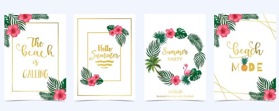 Collection of summer background set with hibiscus,coconut tree.Editable vector illustration for New year invitation,postcard and website banner