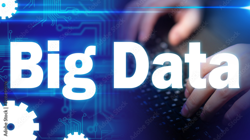 Poster big data specialist. concept - computer science. big data collection and processing. it development.