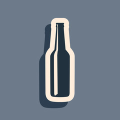 Black Beer bottle icon isolated on grey background. Long shadow style. Vector Illustration