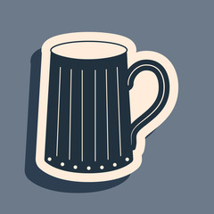 Black Wooden beer mug icon isolated on grey background. Long shadow style. Vector Illustration