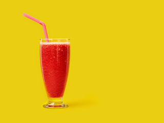 Watermelon smoothie  on a yellow background. Minimal style. Space for text