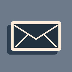 Black Envelope icon isolated on grey background. Email message letter symbol. Long shadow style. Vector Illustration
