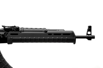 Automatic carbine isolate on white back. Weapons for police, army and special units. Black automatic rifle.