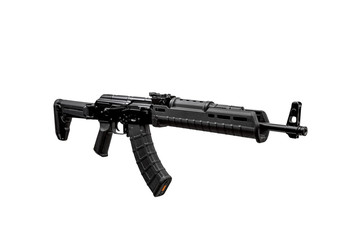 Automatic carbine isolate on white back. Weapons for police, army and special units. Black automatic rifle.