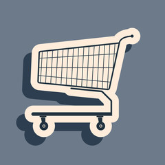 Black Shopping cart icon isolated on grey background. Online buying concept. Delivery service sign. Supermarket basket symbol. Long shadow style. Vector Illustration