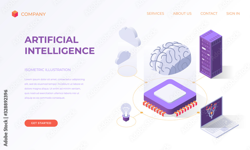 Wall mural landing page for computer artificial intelligence