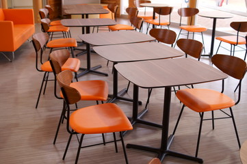 Tables and seats in cafe