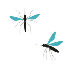 Mosquito silhouettes, flat style. Isolated on a white background. Stock vector graphics.
