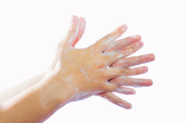 Step 2  Hand washing medical procedure. Isolated on white background.