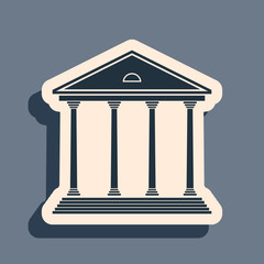 Black Courthouse building icon isolated on grey background. Building bank or museum. Long shadow style. Vector Illustration