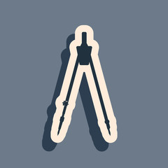 Black Drawing compass icon isolated on grey background. Compasses sign. Drawing and educational tools. Geometric instrument. Education sign. Long shadow style. Vector Illustration