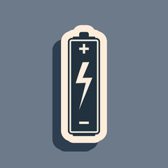 Fototapeta premium Black Battery icon isolated on grey background. Lightning bolt symbol. Long shadow style. Vector Illustration