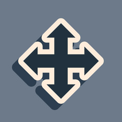 Fototapeta premium Black Arrows in four directions icon isolated on grey background. Long shadow style. Vector Illustration