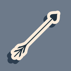 Black Cupid arrow heart, Valentines Day cards icon isolated on grey background. Long shadow style. Vector Illustration
