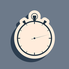 Black Stopwatch icon isolated on grey background. Time timer sign. Long shadow style. Vector Illustration