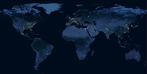 Foto op Plexiglas Aarde & 39 s nachts, wereldkaart met stadslichten met menselijke activiteit in Noord-Amerika, Europa en Oost-Azië vanuit de ruimte. Elementen van deze afbeelding geleverd door NASA. © scaliger