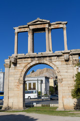 Fototapeta na wymiar Hadrian's gate with Acropolis hill at the background, Athens, Greece
