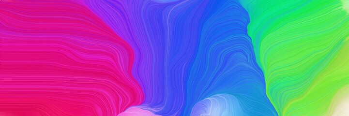 vibrant colored background banner with medium violet red, pastel green and royal blue color. elegant curvy swirl waves background illustration