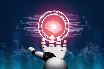 3D Rendering futuristic robot technology development, artificial intelligence AI, and machine...