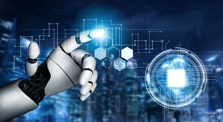 3D Rendering futuristic robot technology development, artificial intelligence AI, and machine...