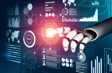 3D Rendering futuristic robot technology development, artificial intelligence AI, and machine...