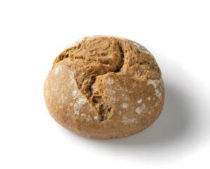 One Round Rye Bun Isolated on White Background