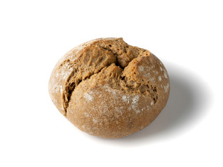 One Round Rye Bun Isolated on White Background