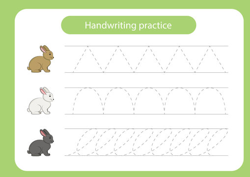 Rabbit and carrot. Animals theme. Handwriting practice sheet
