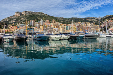 Monaco Principality Yacht Harbour And City Skyline