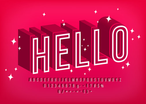 Modern 3D font Hello, Outline alphabet for poster design Vector
