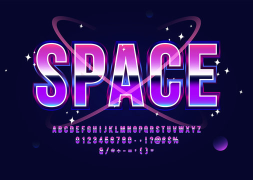 Space Alphabet Retro Futurism Sci-Fi Font with Planets and Stars Vector