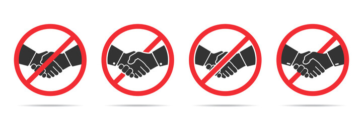 Set of no handshake icons in four different versions in a flat design. Vector illustration