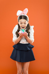 Perfect Easter bunny. Fun and educational Easter holiday activities for kids of all ages. Adorable little girl with easter eggs. Cute bunny schoolgirl celebrate Easter day. Spring holidays concept