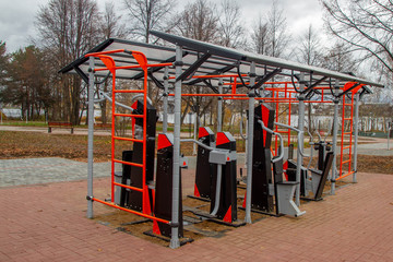 Weight training equipment for adults outdoors in the Park. New fitness equipment for sports.