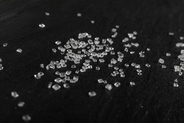 Big Sugar Crystals or Sucrose Crystals on Black Background