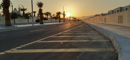 Renovated road with bright new road markings.