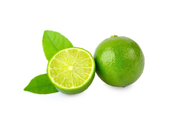Fresh lime with leaf on white background