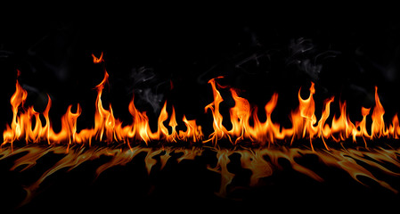 Fire flames with shadow and smoke on Abstract art black background