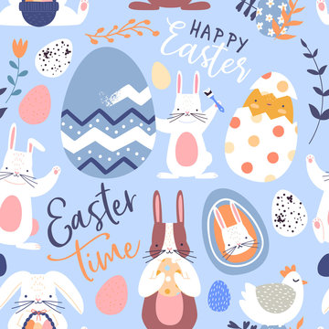 Happy easter cute baby rabbit seamless pattern