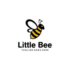 Illustration of small bee is learning to fly to the sky logo design .