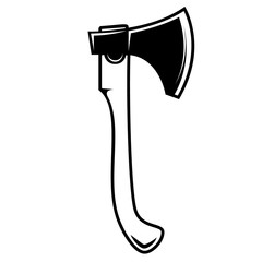 Illustrations of lumberjack hatchet in engraving style. Design element for logo, label, emblem, sign. Vector illustration