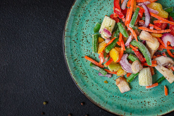 frozen vegetables mix salad onion, corn, pepper, paprika, mushrooms, asparagus beans, carrot and...