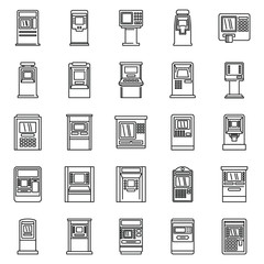 Cash atm machine icons set. Outline set of cash atm machine vector icons for web design isolated on white background