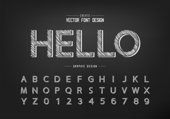 Pencil font  font and alphabet vector, Sketch design typeface and number, Graphic text on background