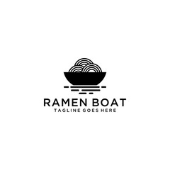 Illustration of Eastern Asian cuisine restaurant with special cuisine ramen noodles with boat as bowl logo design.