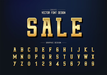 Gold font and alphabet vector, Golden typeface and number design, Graphic text on background